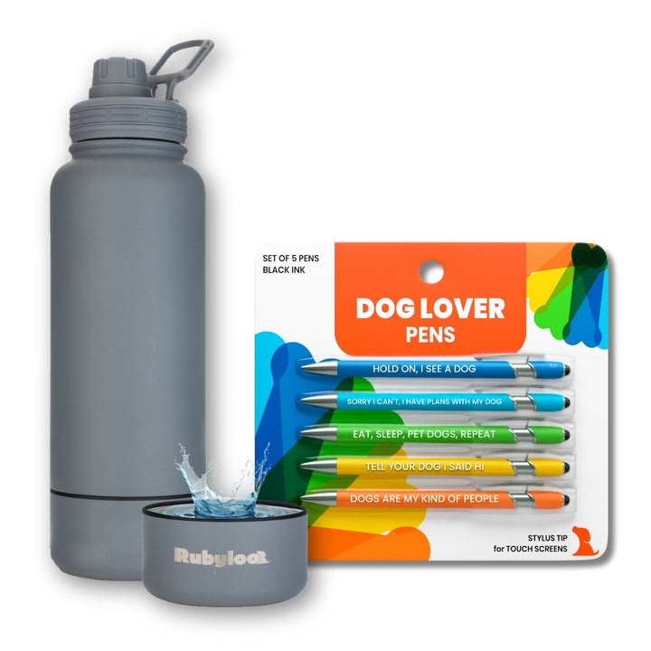 Water Bottle with Dog Bowl & Dog-Themed Stylus Pen Set